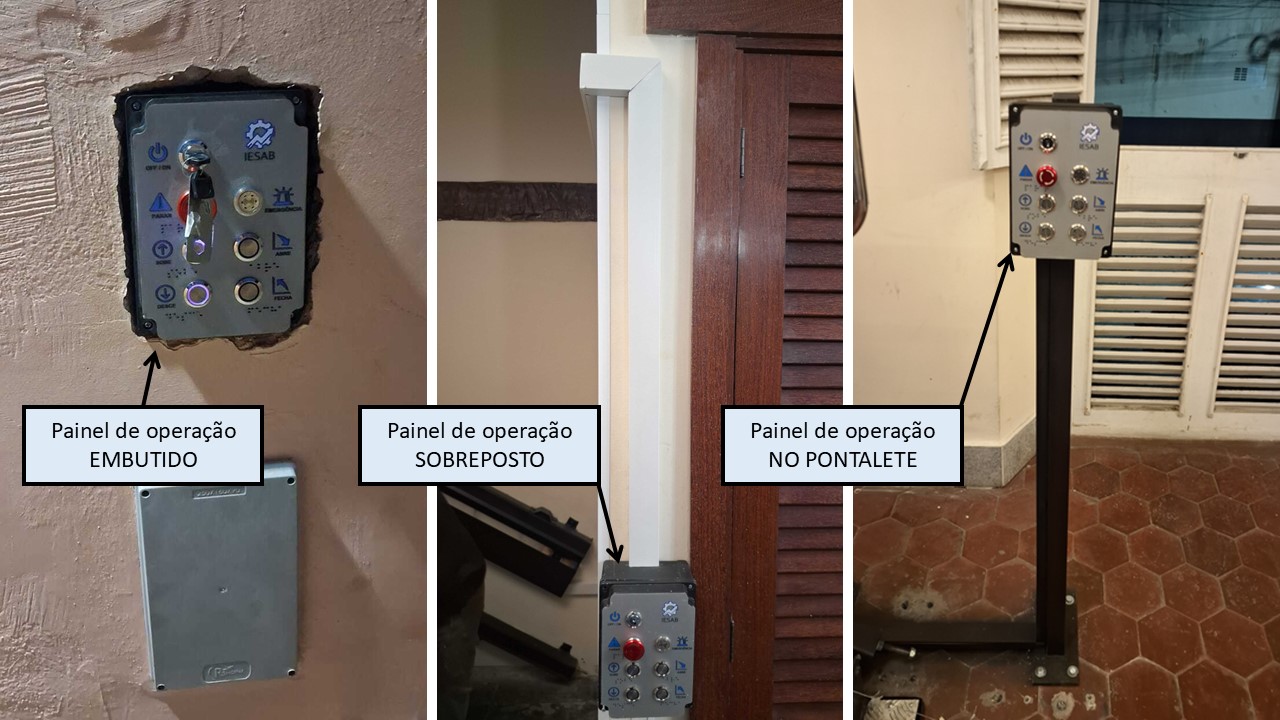 3 configurações do painel da Plataforma Inclinada de Acessibilidade (durante montagem)